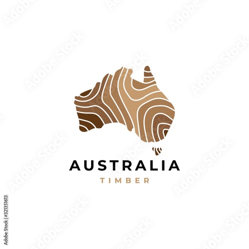 Wood logo with map symbol graphic design vector template. Australia