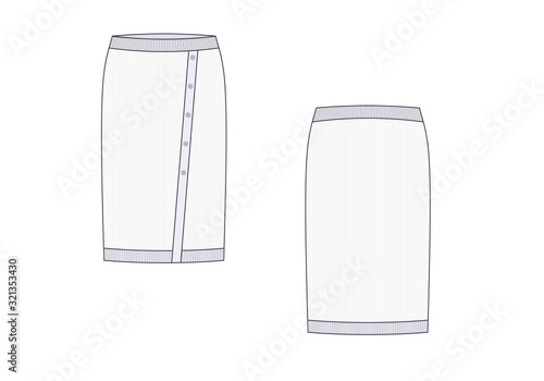 Vector illustration of tricot skirt. Fashion template.