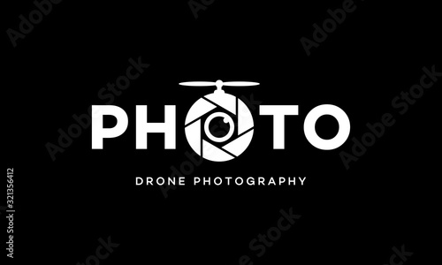 Black Drone Photography photography camera lens eye aerial fly copter wordmark logo design template