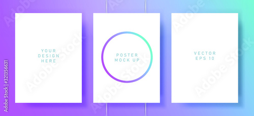 Flat lay of blank posters in pastel color tones with drop shadows. Realistic mock up template for print production: covers, flyers, banners.