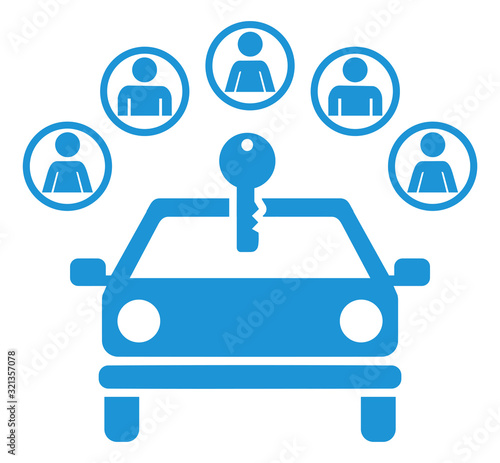 Car sharing icon with group and key