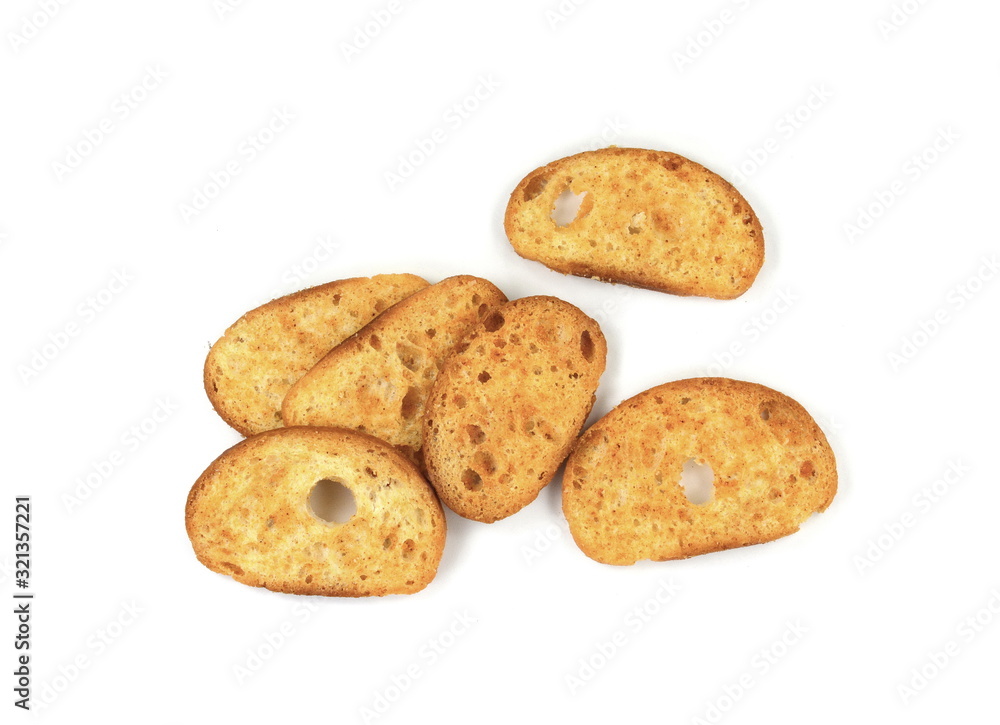 Sliced bruschetta on white background. Crusty bread bruschetta. Sliced bruschetta on white background. Crusty bread bruschetta.