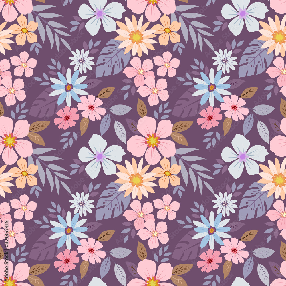 Colorful hand drawn flowers pattern vector design. can use for fabric textile wallpaper background.