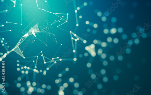 Abstract background. Molecules technology with polygonal shapes  connecting dots and lines. Connection structure. Big data visualization.