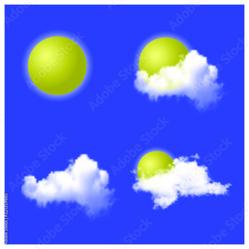 Weather vector collection, Illustration of sun and clouds.