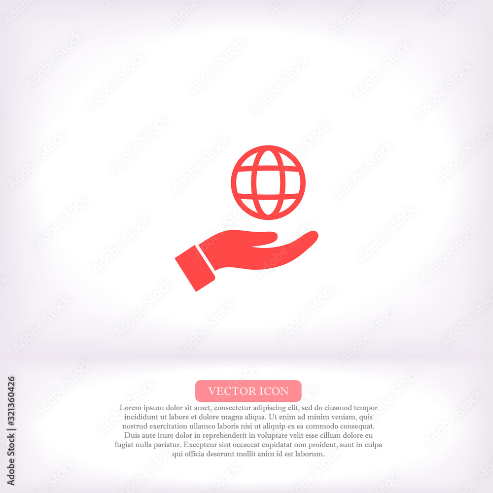 Planet in the hand icon , lorem ipsum Flat design Planet in the hand icon , lorem ipsum Flat design