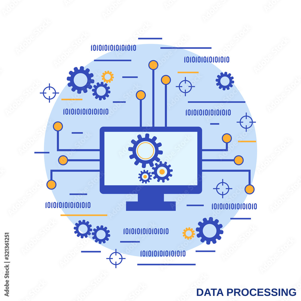 Data processing, information computing flat design style vector concept illustration