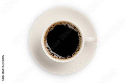 Coffee cup top view isolated on white background