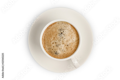 Coffee cup top view isolated on white background, with clipping path.