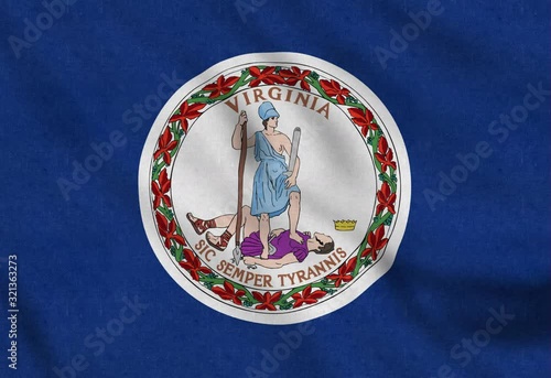 USA Flag of Virginia gently waving in the wind seamless loop animation