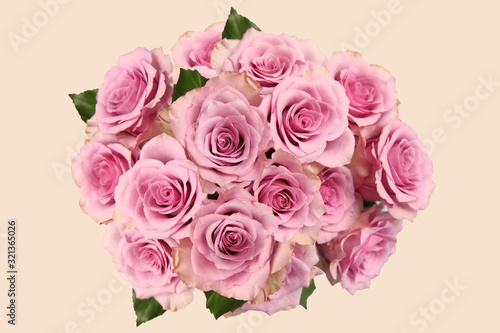 Bouquet with roses  pink and lilac vintage varieties of flowers