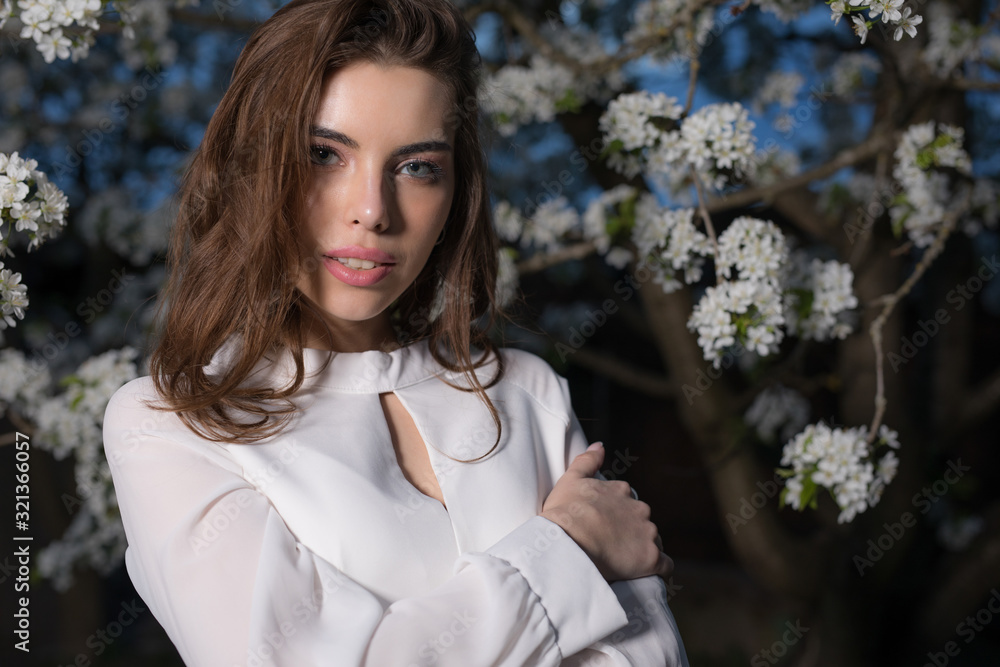 Portrait of beautiful young girl in summer garden. Portrait of beautiful young girl in summer garden.
