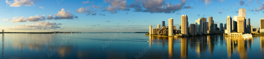 Aerial photograph from the sea with a panoramic view of parts of the skyline from miami and the sea