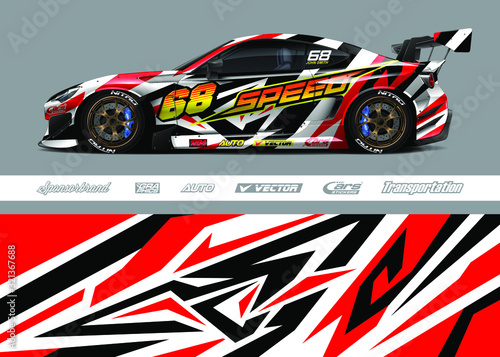 Racing car wrap decal graphic vector kit. Abstract stripe racing background designs for vinyl wrap race car, cargo van, pickup truck, adventure vehicle. Eps 10