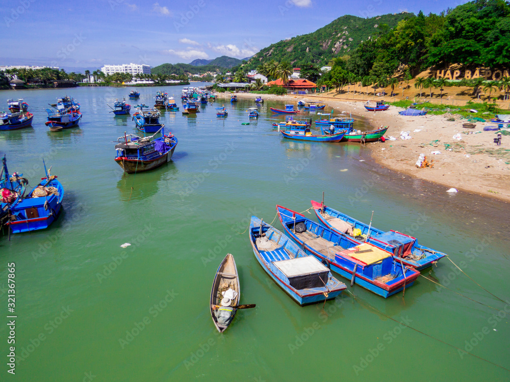 Traditional boats on the Cai River in Nha Trang, Vietnam