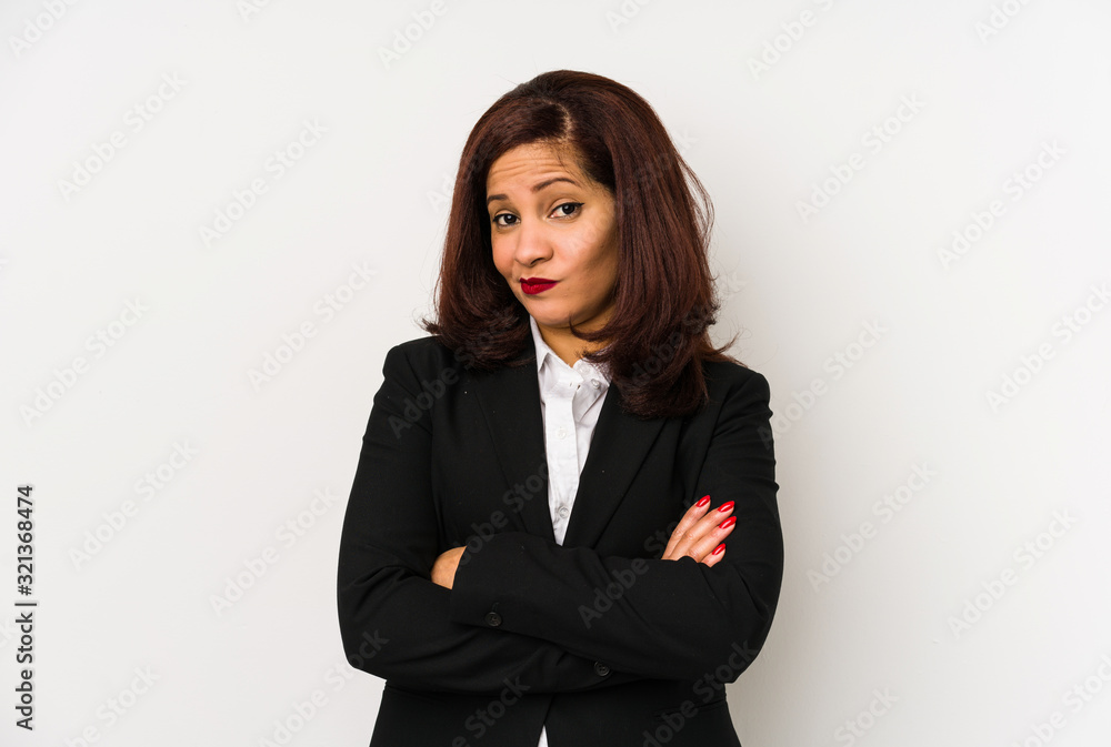 Middle age latin business woman isolated unhappy looking in camera with sarcastic expression. Middle age latin business woman isolated unhappy looking in camera with sarcastic expression.