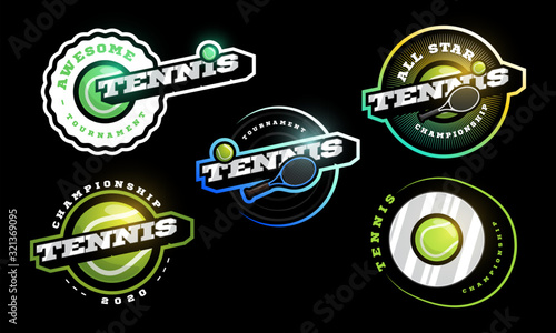 Tennis vector logo Set. Modern professional Typography sport retro style vector emblem and template logotype design. Tennis colorful logo collection
