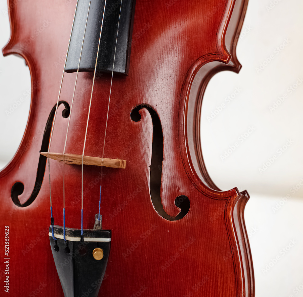 Front side of violin,show detail of stringed instrument Front side of violin,show detail of stringed instrument