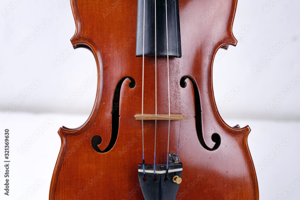 Front side of violin,show detail of stringed instrument Front side of violin,show detail of stringed instrument