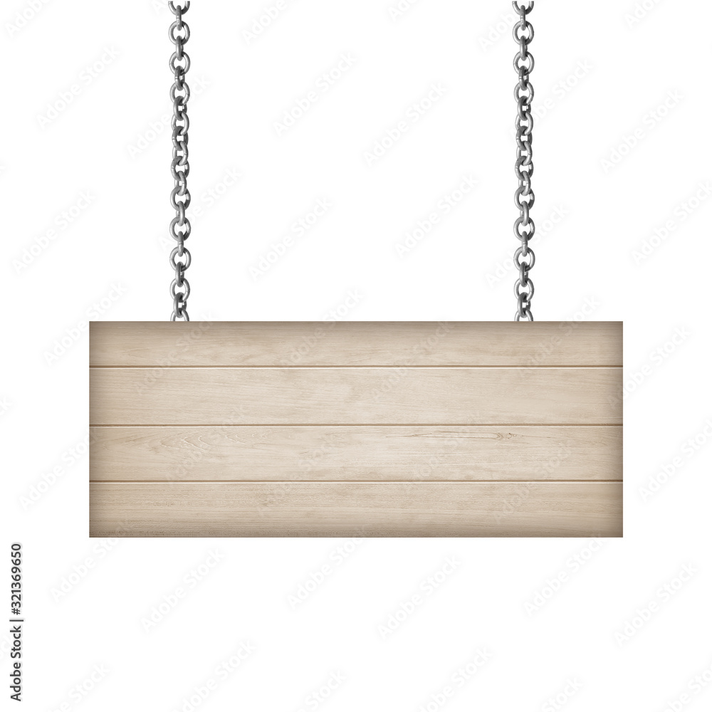 Wooden sign hanging on a chain isolated on white Wooden sign hanging on a chain isolated on white
