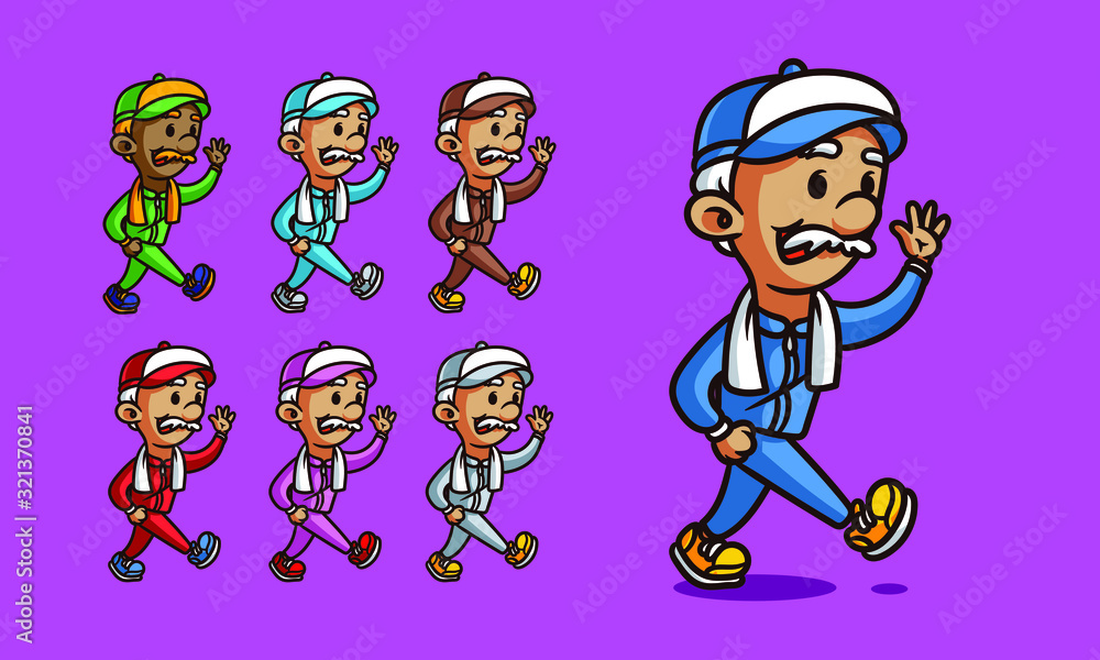 Old man jogging retro illustration Old man jogging retro illustration