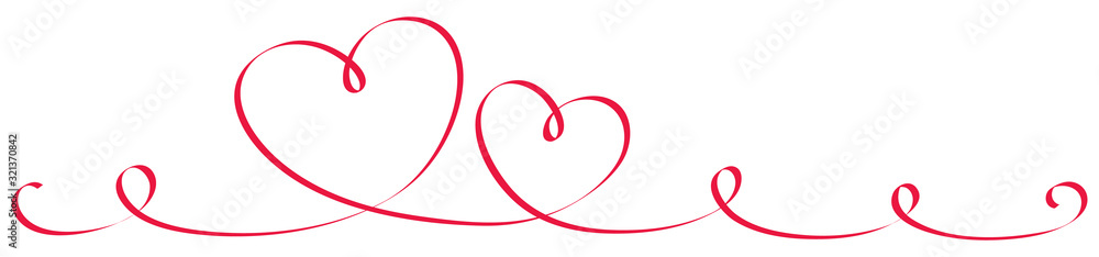 Red hearts calligraphy curl ribbon vector symbol isolated