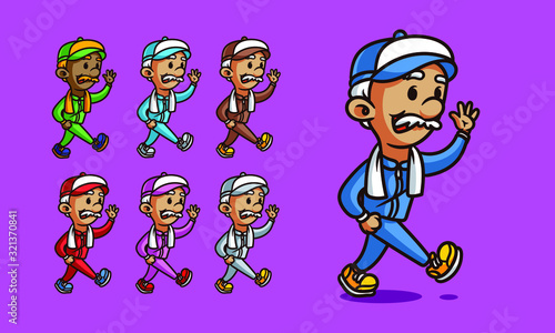 Old man jogging retro illustration photo