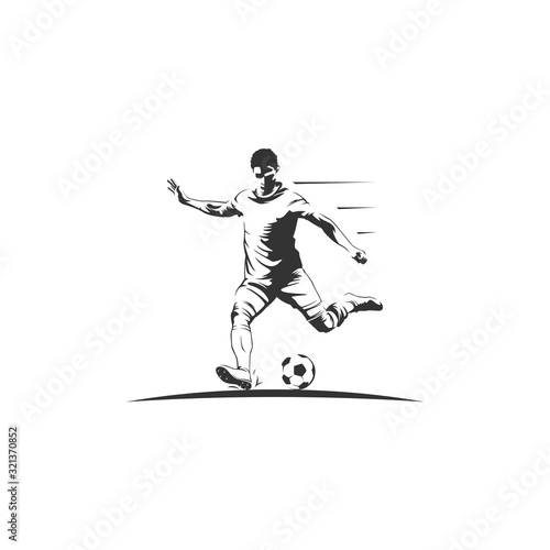 Soccer Player Poses Kick the Ball Logo Vector Icon Illustration