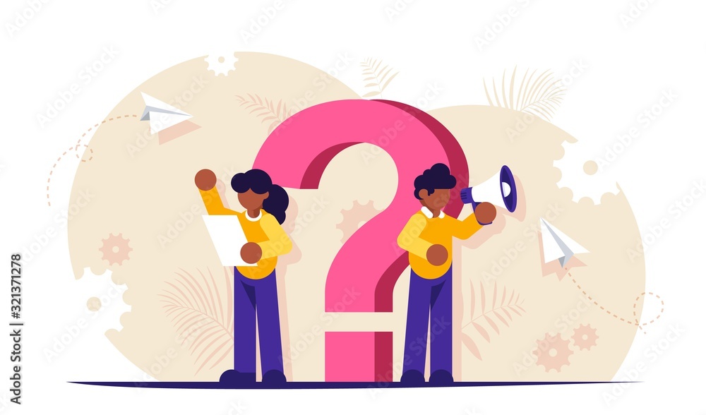 Question mark. FAQ concept. Support staff will help answer your questions. Modern flat illustration for background.