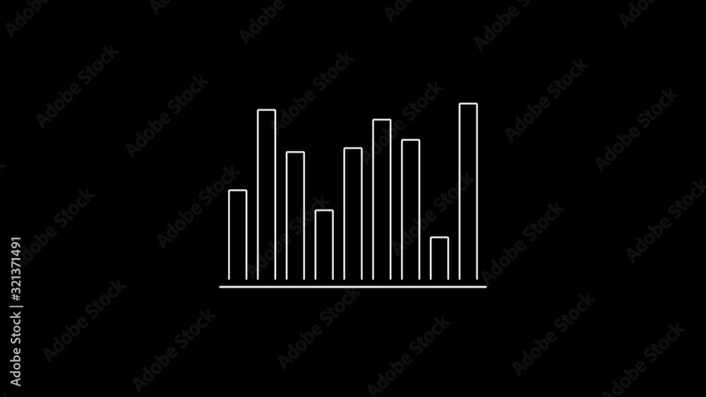 Animation of bar graph with white outline and fluctuating up and down on black backdrop. Animation of bar graph with white outline and fluctuating up and down on black backdrop.