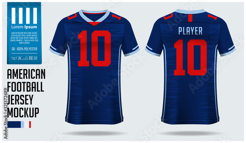 American football jersey mockup template design for sport club. Football t-shirt sport. Front view and back view rugby football uniform. Vector art and Illustration.