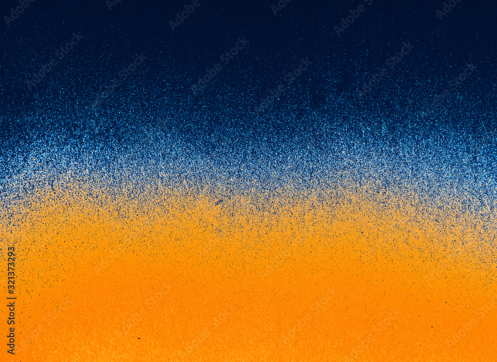 Injet grainy graduated background material in dark blue and orange tones with half-tone grainy transition for use in graphic design as a text backdrop.