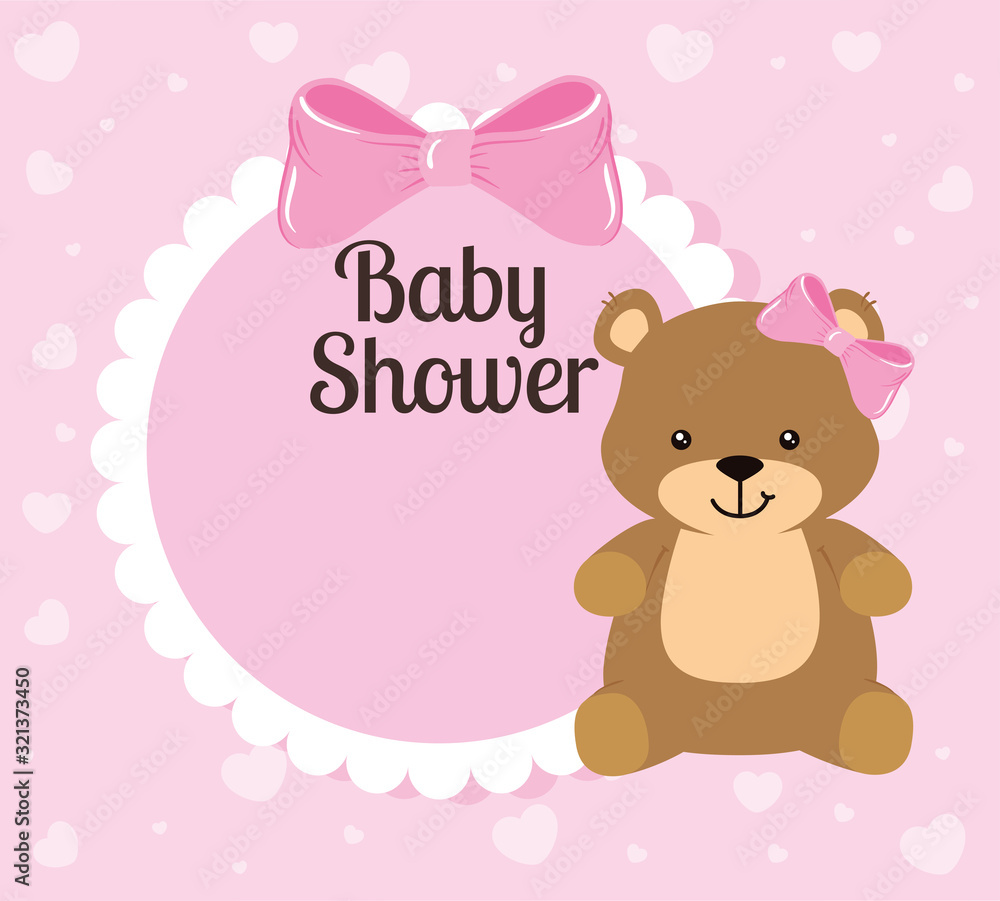 baby shower card with cute bear and decoration