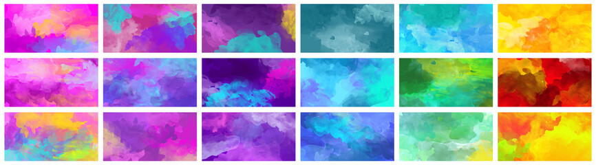 Big set of bright colorful watercolor background textures