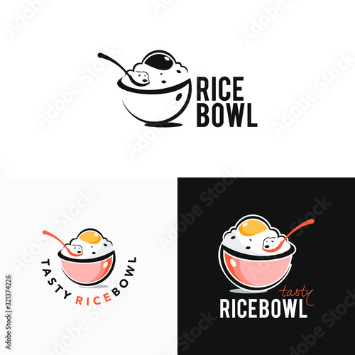 Food Logo Rice Bowl Vector, Poke Bowl Illustration Template