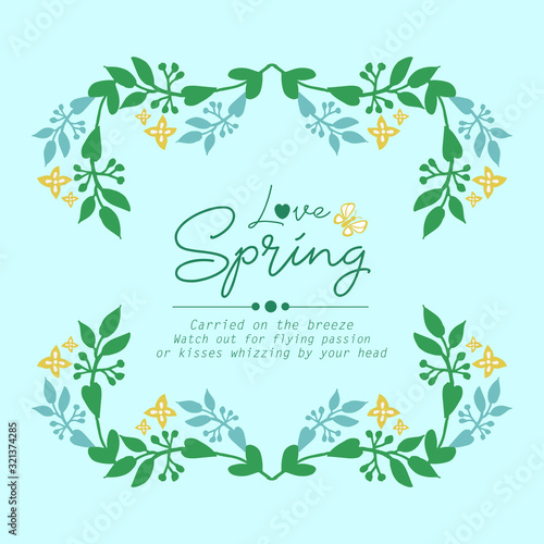 Love spring of invitation card design  with leaf and flower simple frame. Vector