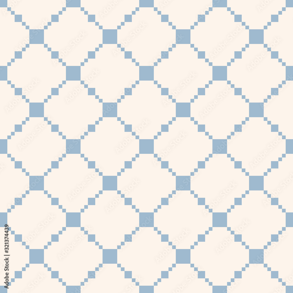 Vector square grid texture. Delicate light blue and white seamless pattern. Simple abstract minimal ornament with squares, net, mesh, grill, lattice. Subtle repeat background. Design for wallpapers