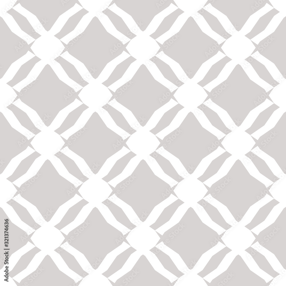Fototapeta premium Subtle vector geometric seamless pattern. Simple white and gray diamond grid texture. Delicate background with mesh, lattice, net, rhombuses. Subtle abstract ornament. Repeat design for decor, fabric