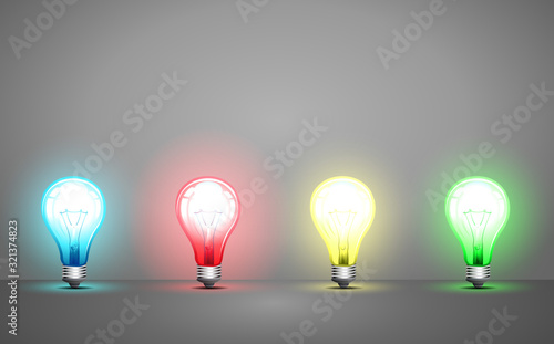 colorful light bulb in the studio room	