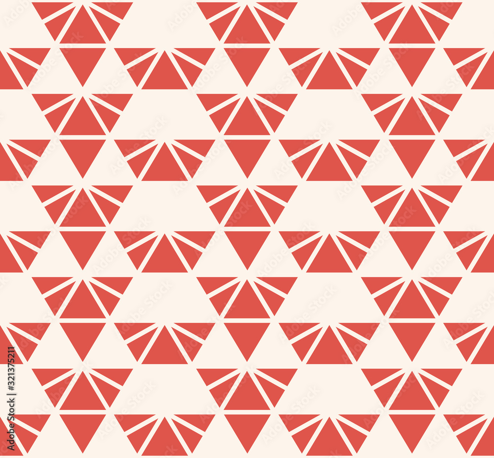 Vector geometric triangles seamless pattern. Abstract texture in terracotta red and beige color. Elegant minimal graphic background with triangles, diamonds, pyramids, grid, net. Simple repeat design Vector geometric triangles seamless pattern. Abstract texture in terracotta red and beige color. Elegant minimal graphic background with triangles, diamonds, pyramids, grid, net. Simple repeat design