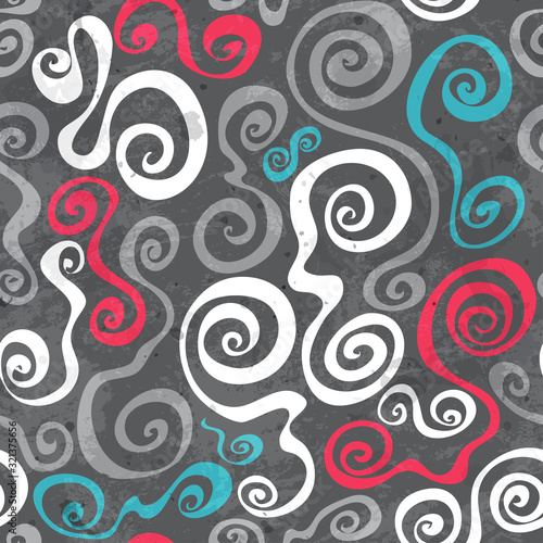 abstract grunge seamless pattern with curved spirals