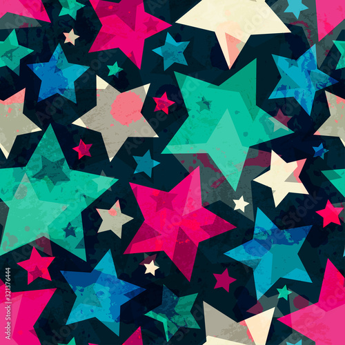 bright star seamless pattern with grunge effect