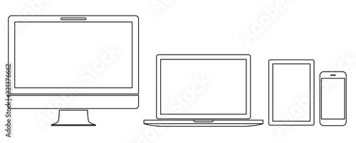 デスクトップとノートパソコンとスマホとタブレット-線画