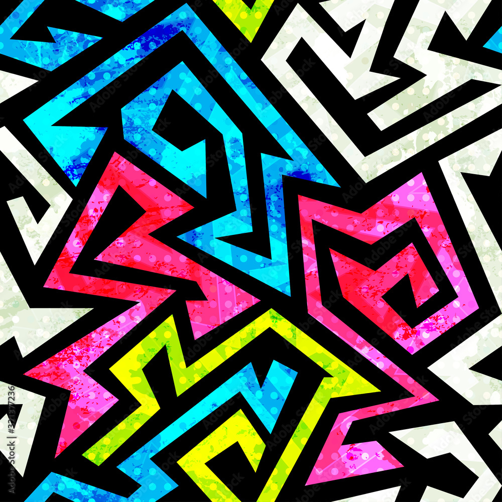Fototapeta graffiti geometric seamless pattern with grunge effect
