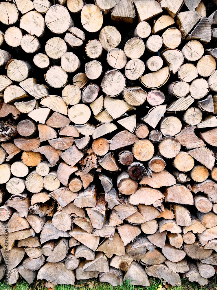 details section of old firewood texture background in Hallstatt, Austria, Europe