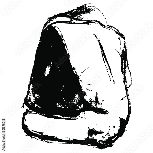 Seated naked person from back. Black and white rough sketch. Hand drawn charcoal art.