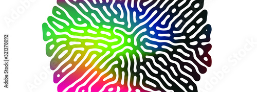 Holographic fluid, drops and blobs on dark background. Psychedelic spiritual background, concept illustration of hallucination or visual illusion.