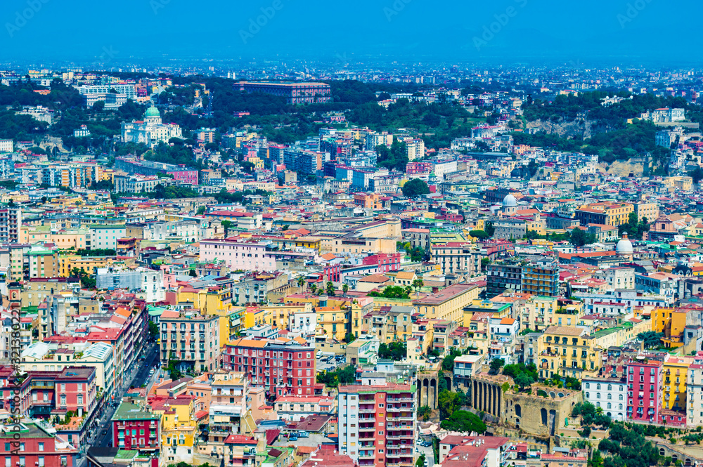 Aerial view of Naples' cityscape at a sunny summer day.