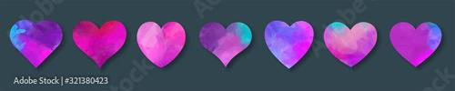 Saint Valentines Day watercolor purple hearts set