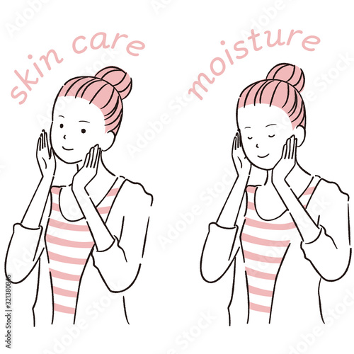 手描き1color  カジュアルな女性 スキンケア